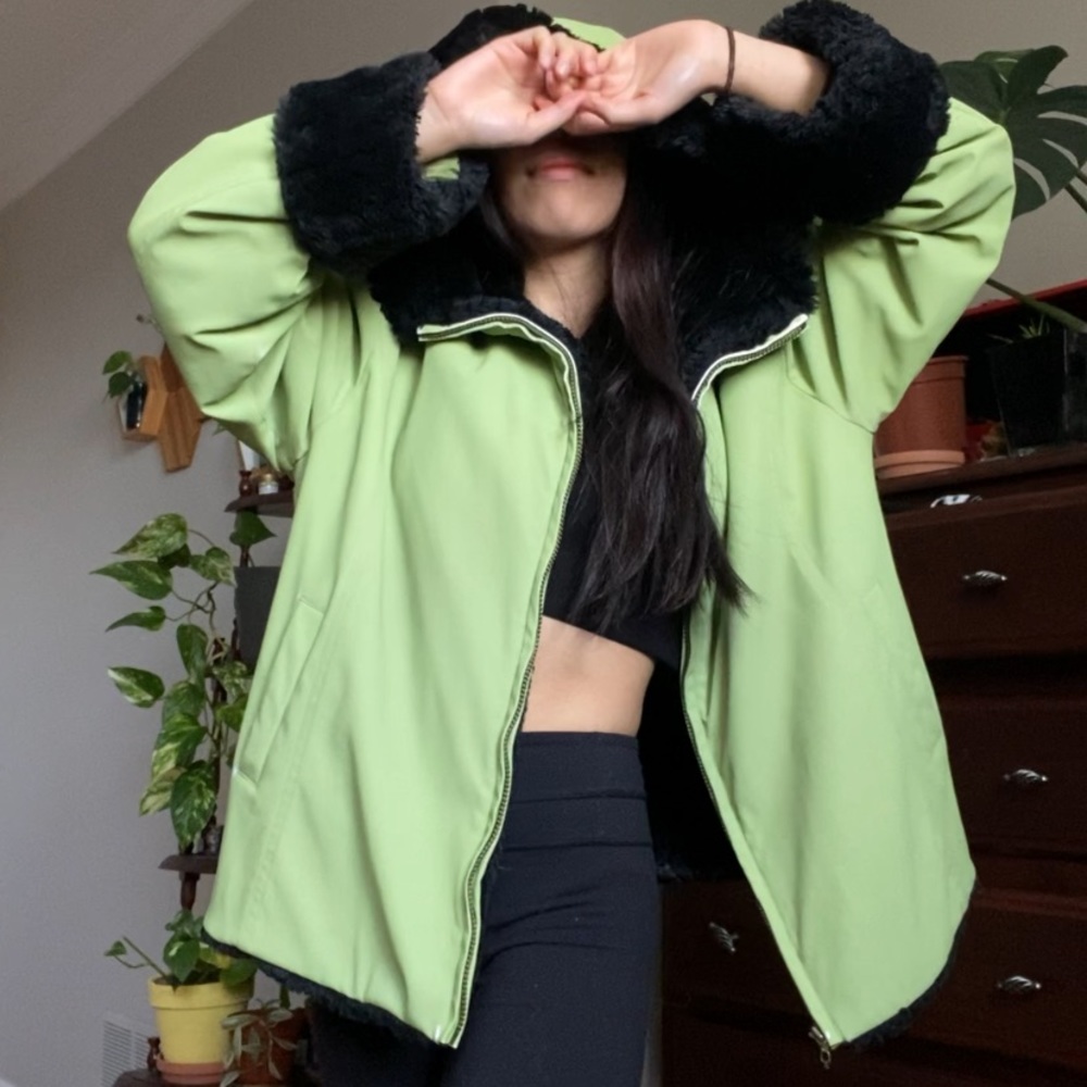Green faux fur lined jacket
